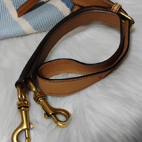 SALE! Auth Gucci Blue & White Striped Leather Trim Travel/Duffle Bag W Strap - Picture 16 of 16